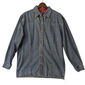 Vintage Wrangler‎ Blues Womens Denim Pearl Snap Shirt Size L Western 80s Retro